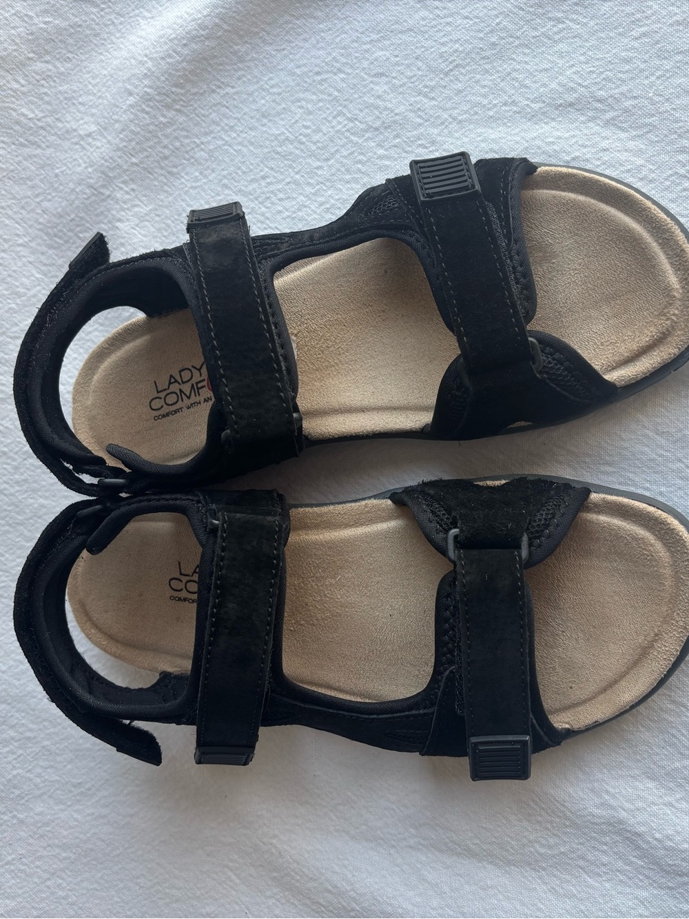 Women’s Black Comfort Sandals – Soft Cushioned Footbed Adjustable Straps, Brazil